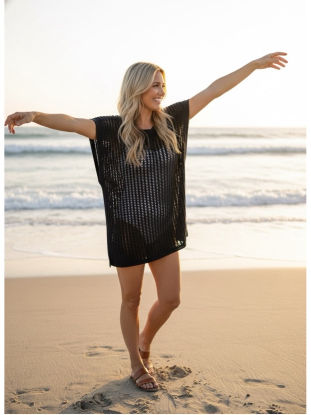 APT. 9 Black Knit Cut-out Sweater Swim Coverup Size XL